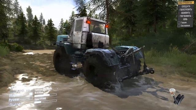 Хватит ли мощности у трактора Т-150 вытащить перевернувшийся КАМаз. Spintires: MudRunner