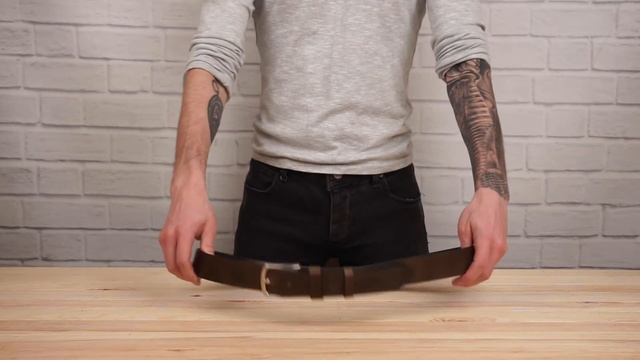 Обзор кожаного мужского ремня с круглой пряжкой GRANDE PELLE 11273 серо-коричневого цвета смотреть онлайн