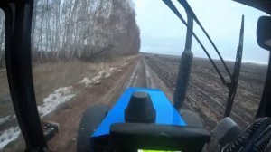 Зимние полевые работы. Разбрасывание удобрения на МТЗ-1221.3.