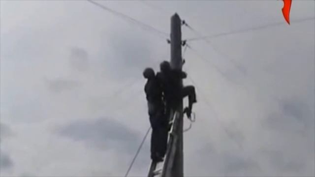 Электрика ударило током на столбе