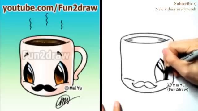 Coffee Cup with MUSTACHE - Easy Cartoon Drawing Tutorial | Fun2draw | Online Drawing Lessons смотреть онлайн