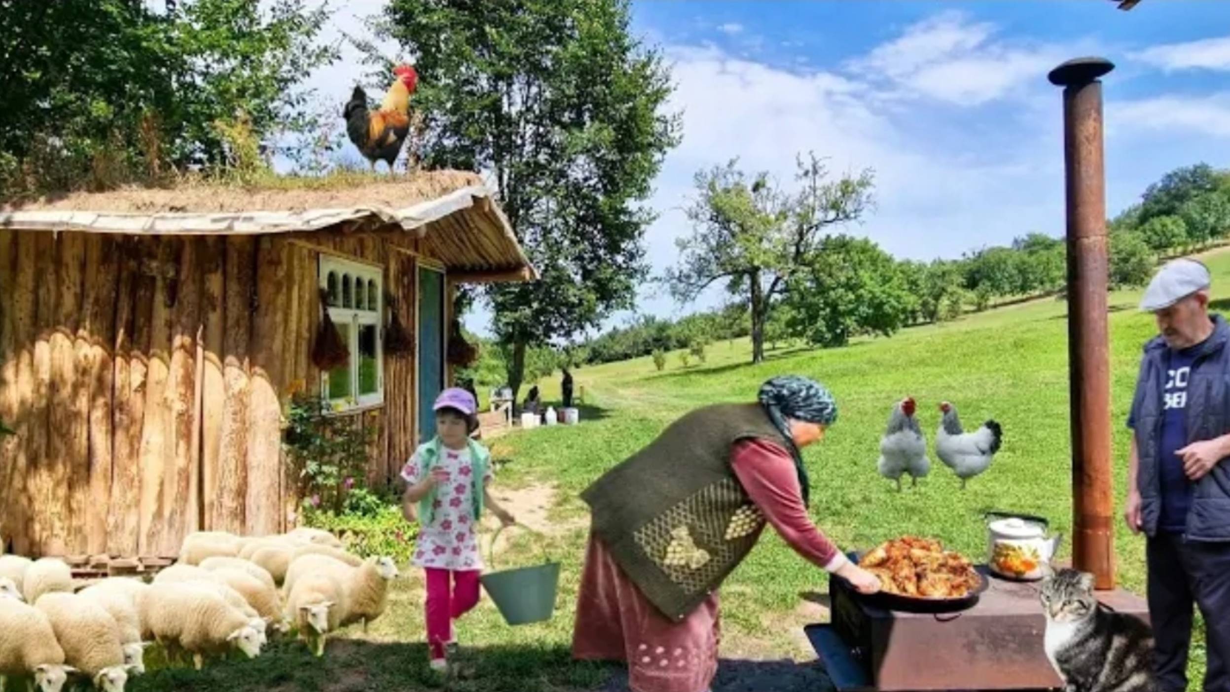 Бабушка Приготовила Жареную Курицу с Овощами на Садже.