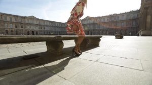 Summer Outfit, Cappuccino nylon stockings, miniskirt and high heels, walking in public