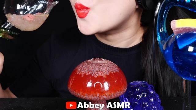 ASMR RAINBOW DRINKS VAMPIRE BOBA TEA JELLY CANDY FROG EGGS BIRD GLASS 신기한 물 먹방 DRINKING SOUNDS