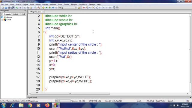 C Program for Midpoint Circle Drawing Algorithm | Computer Graphics | Kumar Tutorials