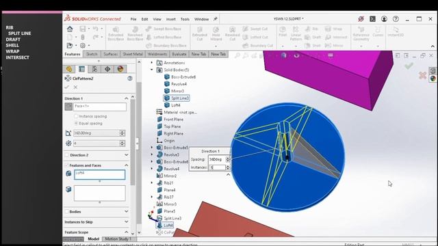 SOLIDWORKS 2024 | TAMIL TUTORIAL 19 | FEATURES | RIB, DRAFT, SHELL, WRAP & INTERSECT |BASIC| தமிழில