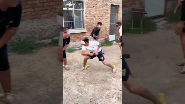 Screaming Chicken Blindfolded Beating People Challenge All Blindfolded Men Simple Happiness