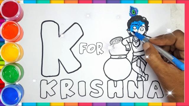 How to Draw LETTER K - KRISHNA - Learn Alphabets "K" Drawing, Painting, Coloring for Kids