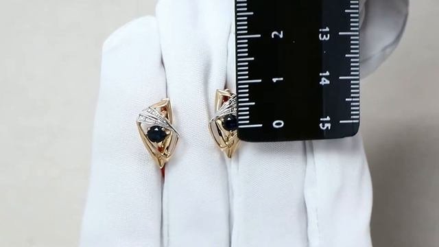Золотые серьги АЛЬКОР с бриллиантом и сапфиром 21239-102