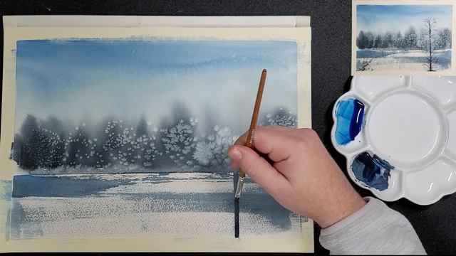 SALT and DRY BRUSH techniques in watercolor | loose landscape | Salt trees