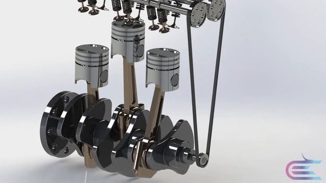 DOHC Inline three cylinder / i3 four stroke diesel engine animation using Solidworks & Photoview360 смотреть онлайн