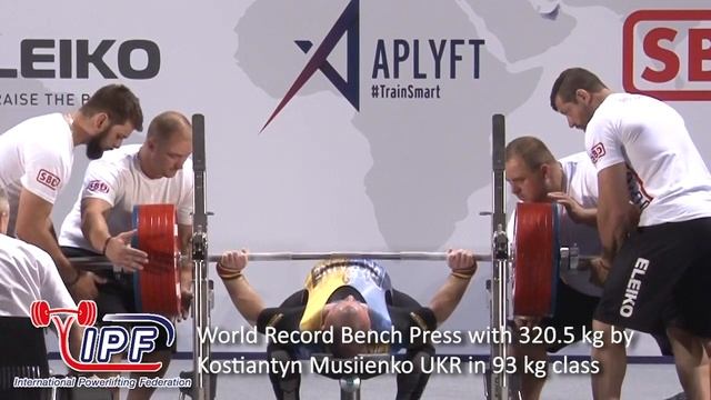 World Record Bench Press with 320.5 kg by Kostiantyn Musiienko UKR in 93 kg class