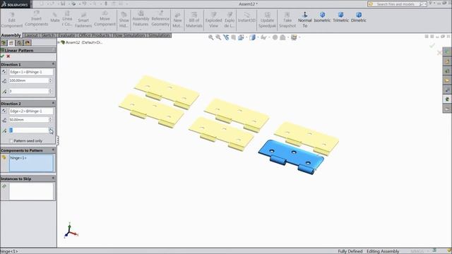 Solidworks Assembly tutorial: Linear Component Pattern