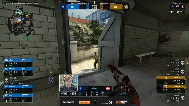4 Невероятных HS от Niko на пистолетке, OG vs NIP, ESL Pro League Season 14 смотреть онлайн
