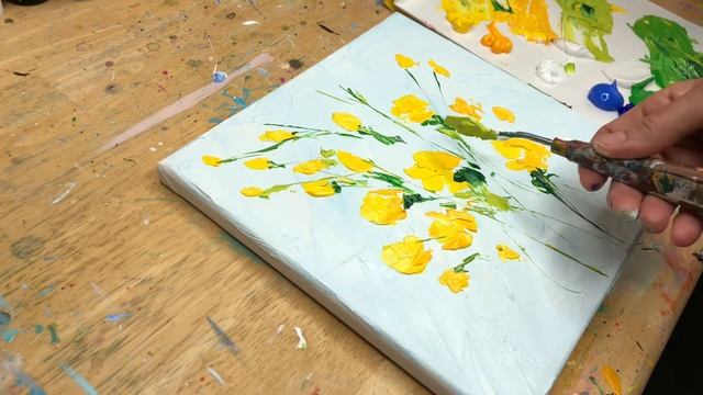 Acrylic Painting - Yellow Roses and Lavender смотреть онлайн