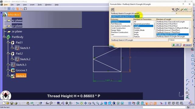 CATIA Bolt design using formula - ISO standard - Tutorial for beginners