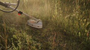 Бензиновый триммер Ресанта БТР 1300Р  в работе