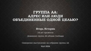 "Группа АА: адрес или люди, объединенные одной целью?" Игорь Историк (Самара). Май 2024
