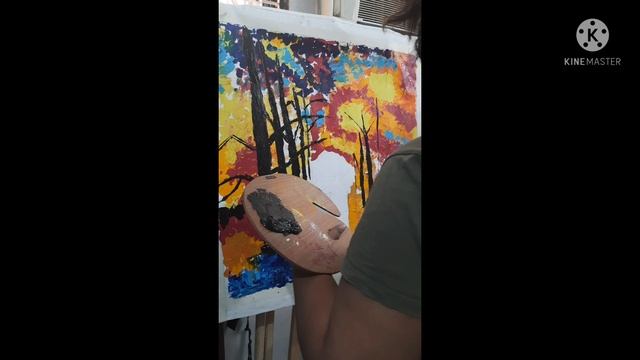 street painting/rainy forest/pallet knife/couple /colorful/textured art/sunset painting/trees смотреть онлайн