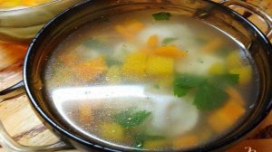 Суп с тыквой и пельменями