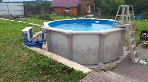 Бассейн каркасный на даче + Тепловой насос для бассейна. Тепловой насос нагревает воду в бассейне