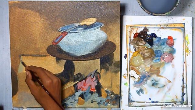 Acrylic Painting : A pipkin is on a burning oven смотреть онлайн