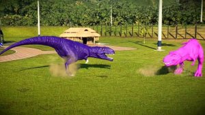 Red Brachiosaurus Vs Green I-Rex Vs Pink T-Rex , Dinosaurs Fighting in Jurassic World Evolution 2