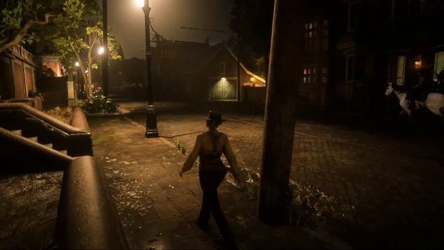 Red Dead Redemption 2 Rainy Late Night Walk in Saint Denis as "Sadie Adler" [4K]