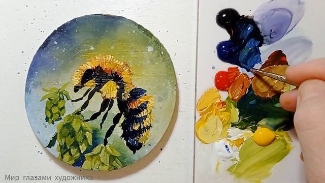 🐝Дерево, акрил ø10#живопись#люблюприроду#лето#солнце #sammer#bee#sun смотреть онлайн