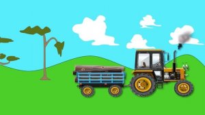 Желтый трактор и прицепы. HD мультик для детей.