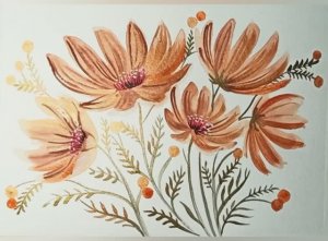 Стилизованные садовые цветы, как нарисовать акварельными красками.