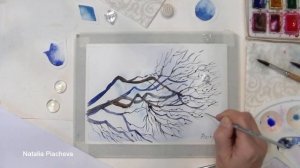 Рисуем ветви деревьев зимой. Акварельный урок.
