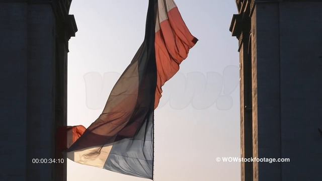 French flag fluttering in the wind C/U. Paris, France