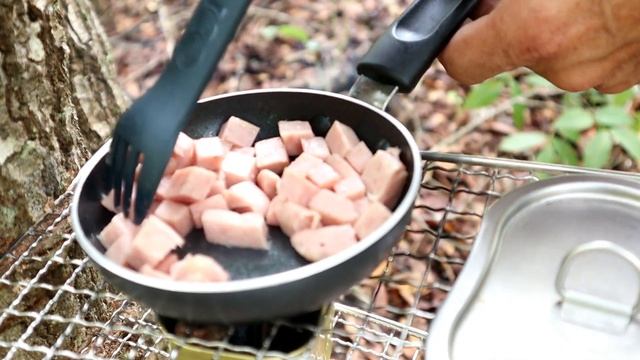 FRIED SPAM ON THE HELLFIRE BUSHCRAFT GRILL