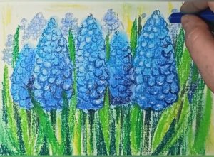 Как нарисовать цветок Мышиный гиацинт пастелью.