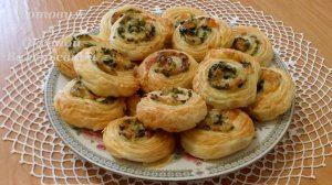 Слоеные рулетики с черемшой и сыром. Слойки с черемшой и сыром. Готовим с Оксаной Валерьевной.