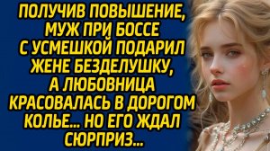 Жизненная история Получив повышение, муж при боссе с усмешкой подарил жене безделушку
