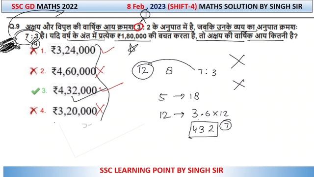 SSC GD 2022 (8 Feb, 2023. 4th shift) Maths Solution || GD Solved Paper by Singh Sir.