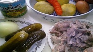 Салат Русский с куриными желудками