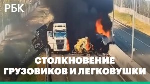 Возле Твери столкнулись и загорелись грузовики из-за отлетевшего колеса