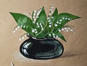 Как нарисовать легко и просто букет ландышей в черной вазе гуашью.