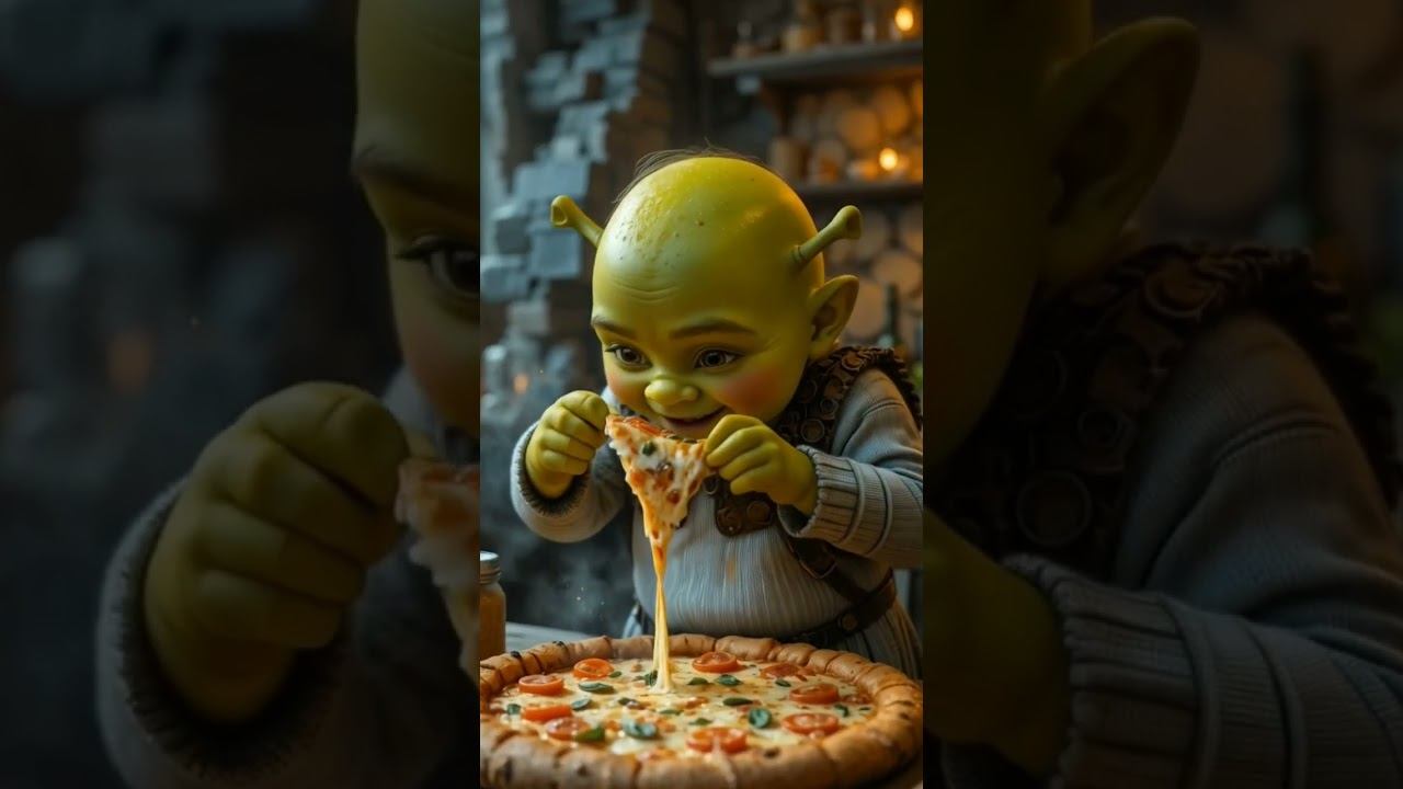 Baby Shrek eat pizza #baby смотреть онлайн