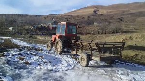 Трактор Т 25 в подъеме  полно гружанноми прицепом с капустой