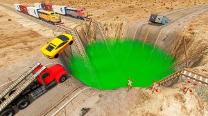 Автомобили против огромной ямы и грузовика с рампой 😱|BeamNG.Drive|Бемиджи Драйв