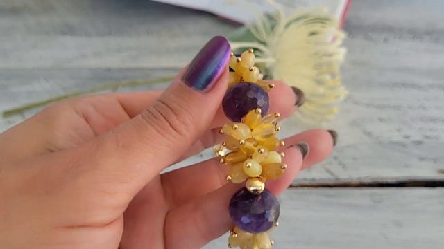 Браслет из аметиста, опала желтого