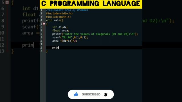 #C To calculate area of Rhombus in C | Computer Programming | #shorts #coding #programming #C смотреть онлайн