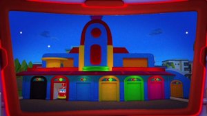 Лео, маленькая красная машина, и Аманда, маленькая фиолетовая машина отправляются в поход ночью