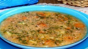 Суп с мясным фаршем и обжаренным пшеном