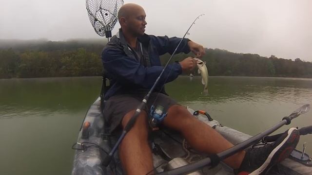 My first fish from my kayak, the Pelican Catch 100 at Blue Marsh Lake PA.