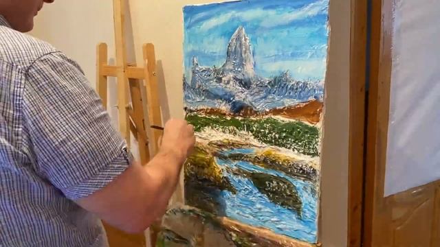 Закрашиваем масляными красками фактурную картину, барельеф- Пик Финцрой Аргентина! Зилавди Яшуркаев